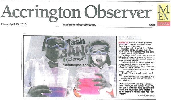 Scan of front page of Accrington Observer from Friday, April 23, 2010.