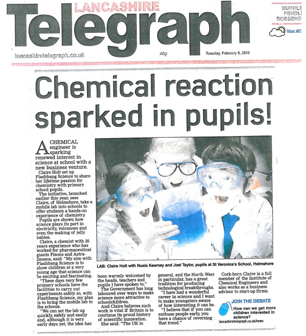 Scan of front page of Lancashire Telegraph from Tuesday, February 9, 2010.